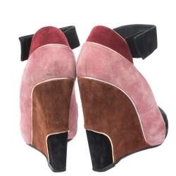 Pierre Hardy Multicolor Suede Ankle Strap Wedge Peep Toe Sandals Size 40