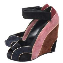 Pierre Hardy Multicolor Suede Ankle Strap Wedge Peep Toe Sandals Size 40