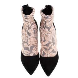 Pierre Hardy Black/Metallic Peach Fabric and Suede Dolly Pointed Toe Ankle Boots  Size 38.5