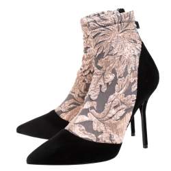 Pierre Hardy Black/Metallic Peach Fabric and Suede Dolly Pointed Toe Ankle Boots  Size 38.5
