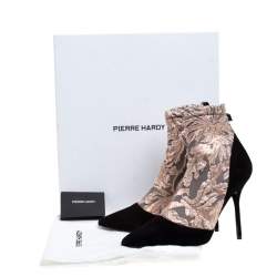Pierre Hardy Black/Metallic Peach Fabric and Suede Dolly Pointed Toe Ankle Boots  Size 38.5