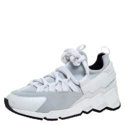 Pierre Hardy White/Grey Neoprene And Leather Lace Up Sneaker Size 36