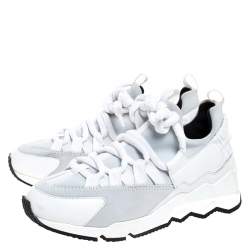 Pierre Hardy White/Grey Neoprene And Leather Lace Up Sneaker Size 36