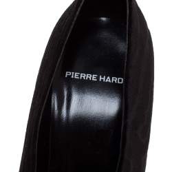 Pre Owned Pierre Hardy Black Textured Velvet V Neck Block Heel Pumps Size 39