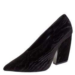 Pre Owned Pierre Hardy Black Textured Velvet V Neck Block Heel Pumps Size 39