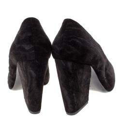 Pre Owned Pierre Hardy Black Textured Velvet V Neck Block Heel Pumps Size 39