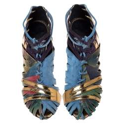 Pierre Hardy Multicolor Suede and Printed Leather Cut Out Booties Size 37