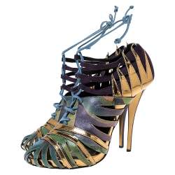Pierre Hardy Multicolor Suede and Printed Leather Cut Out Booties Size 37