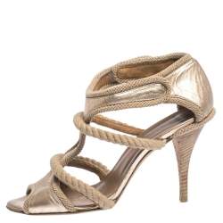 Pierre Hardy Gold Leather And Beige Rope Caged Sandals Size 40