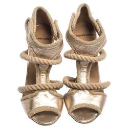 Pierre Hardy Gold Leather And Beige Rope Caged Sandals Size 40