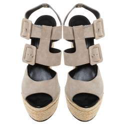   PIERRE HARDY Grey Suede Ankle Strap Espadrille Platform Wedge Sandals Size 40