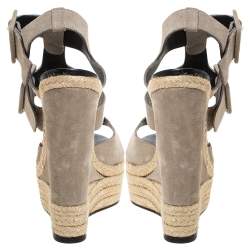   PIERRE HARDY Grey Suede Ankle Strap Espadrille Platform Wedge Sandals Size 40