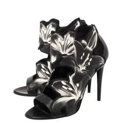 Pierre Hardy Black Lily Print Leather Booties Size 38.5