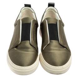 Pre Owned Pierre Hardy Olive Green Satin Slip On Sneakers Size 40