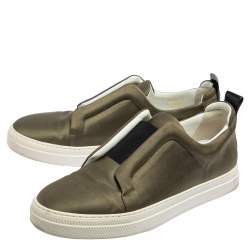 Pre Owned Pierre Hardy Olive Green Satin Slip On Sneakers Size 40