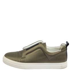 Pre Owned Pierre Hardy Olive Green Satin Slip On Sneakers Size 40