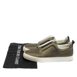 Pre Owned Pierre Hardy Olive Green Satin Slip On Sneakers Size 40