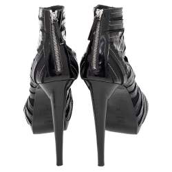 Pierre Hardy Black Leather Gladiator Peep Toe Booties Size 39