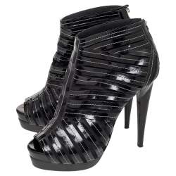 Pierre Hardy Black Leather Gladiator Peep Toe Booties Size 39
