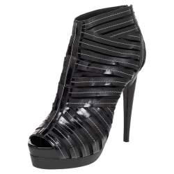 Pierre Hardy Black Leather Gladiator Peep Toe Booties Size 39