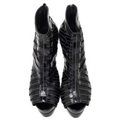 Pierre Hardy Black Leather Gladiator Peep Toe Booties Size 39
