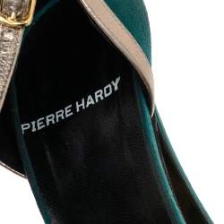 Pierre Hardy Green Suede And Gold Leather Peep Toe Sandals Size 38.5