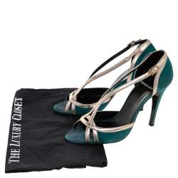 Pierre Hardy Green Suede And Gold Leather Peep Toe Sandals Size 38.5