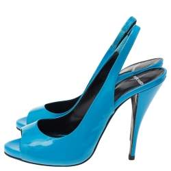 Pre Owned Pierre Hardy Blue Patent Leather Peep Toe Slingback Sandals Size 39