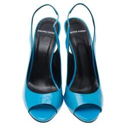 Pre Owned Pierre Hardy Blue Patent Leather Peep Toe Slingback Sandals Size 39