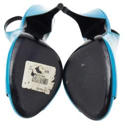 Pre Owned Pierre Hardy Blue Patent Leather Peep Toe Slingback Sandals Size 39