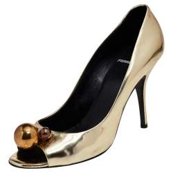 Pierre Hardy Metallic Gold Leather Embellished Peep Toe Pumps Size 39