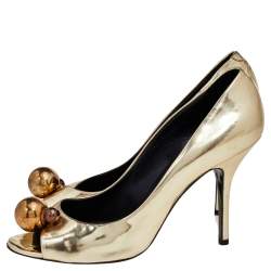 Pierre Hardy Metallic Gold Leather Embellished Peep Toe Pumps Size 39