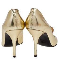Pierre Hardy Metallic Gold Leather Embellished Peep Toe Pumps Size 39