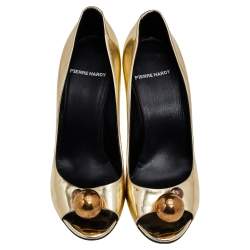 Pierre Hardy Metallic Gold Leather Embellished Peep Toe Pumps Size 39