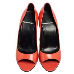 Pre Owned Pierre Hardy Coral Pink Patent Leather Peep-Toe Pumps Size 36.5