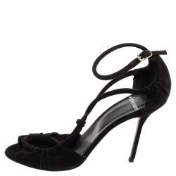 Pierre Hardy Black Suede Peep-Toe Ankle Strap Sandals Size 37.5