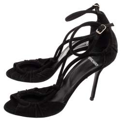 Pierre Hardy Black Suede Peep-Toe Ankle Strap Sandals Size 37.5