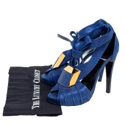 Pierre Hardy Blue Laminated Suede Buckle Ankle-Tie Sandals Size 38