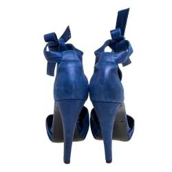 Pierre Hardy Blue Laminated Suede Buckle Ankle-Tie Sandals Size 38