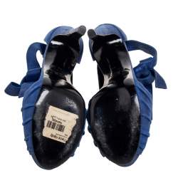 Pierre Hardy Blue Laminated Suede Buckle Ankle-Tie Sandals Size 38