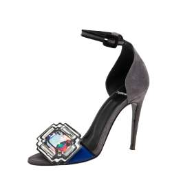 Pierre Hardy Grey/Blue Suede Mega Gem Sandals Size 38