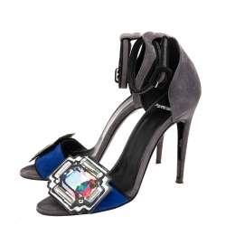 Pierre Hardy Grey/Blue Suede Mega Gem Sandals Size 38