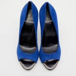 Pierre Hardy Blue Suede Open Toe Pumps Size 39