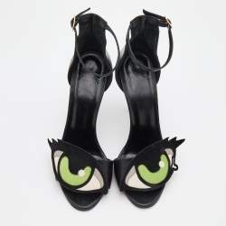 Pre Owned Pierre Hardy Black Leather Eye Detail Ankle Strap Sandals Size 37