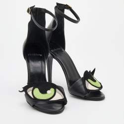 Pre Owned Pierre Hardy Black Leather Eye Detail Ankle Strap Sandals Size 37
