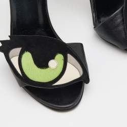 Pre Owned Pierre Hardy Black Leather Eye Detail Ankle Strap Sandals Size 37