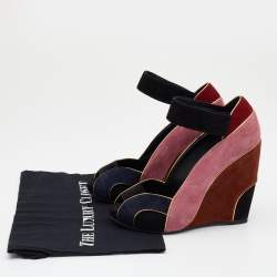 Pierre Hardy Multicolor Suede Ankle Strap Wedge Peep Toe Sandals Size 38.5