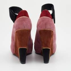 Pierre Hardy Multicolor Suede Ankle Strap Wedge Peep Toe Sandals Size 38.5