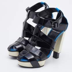 Pierre Hardy Black/Blue Patent Leather Caged Ankle Strap Sandals Size 38