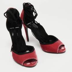 Pierre Hardy Pink Velvet and Suede Peep-toe Ankle Wrap Pumps Size 39